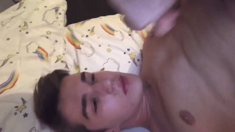 Cute sweet guy jerks and cums on own face