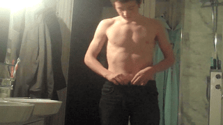 Cute teenage boy jerks off before shower